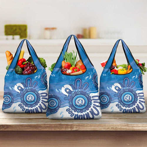 NAIDOC Week 2026 Grocery Bag 50 Years Deadly Dhari Blue Aboriginal Art