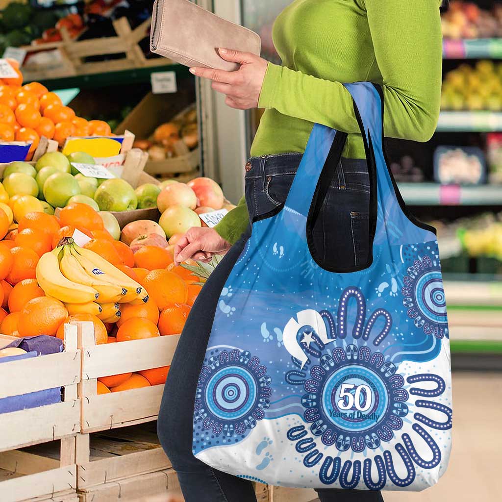 NAIDOC Week 2026 Grocery Bag 50 Years Deadly Dhari Blue Aboriginal Art