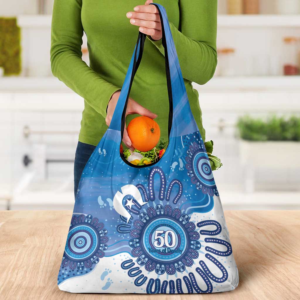 NAIDOC Week 2026 Grocery Bag 50 Years Deadly Dhari Blue Aboriginal Art