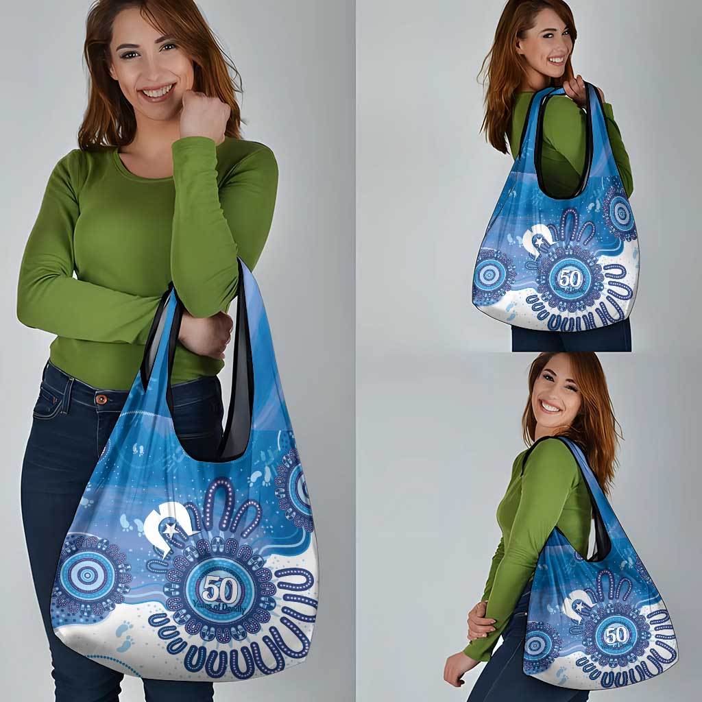 NAIDOC Week 2026 Grocery Bag 50 Years Deadly Dhari Blue Aboriginal Art