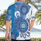 NAIDOC Week 2026 Hawaiian Shirt 50 Years Deadly Dhari Blue Aboriginal Art