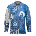 NAIDOC Week 2026 Hockey Jersey 50 Years Deadly Dhari Blue Aboriginal Art
