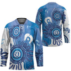 NAIDOC Week 2026 Hockey Jersey 50 Years Deadly Dhari Blue Aboriginal Art