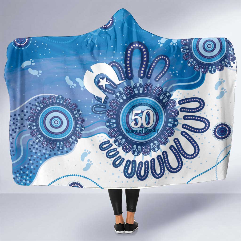 NAIDOC Week 2026 Hooded Blanket 50 Years Deadly Dhari Blue Aboriginal Art