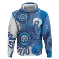 NAIDOC Week 2026 Hoodie 50 Years Deadly Dhari Blue Aboriginal Art