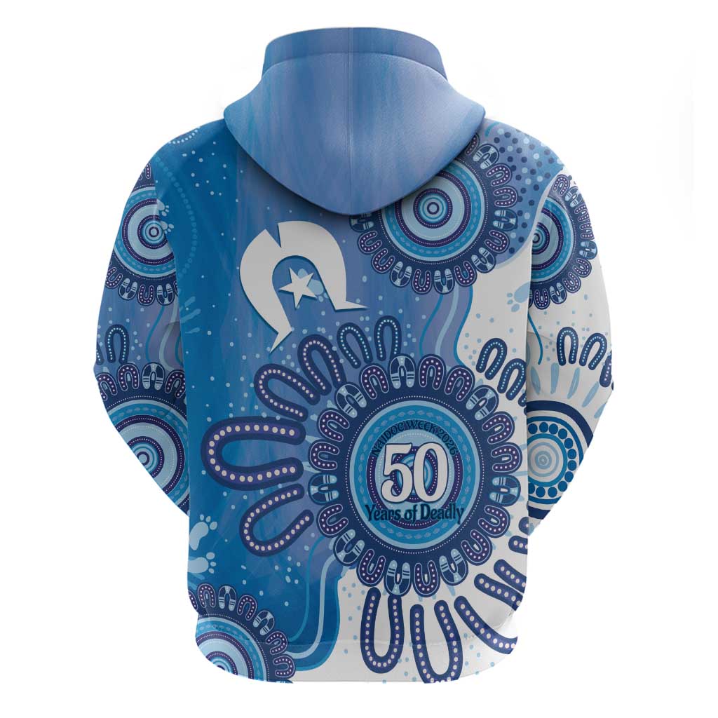 NAIDOC Week 2026 Hoodie 50 Years Deadly Dhari Blue Aboriginal Art