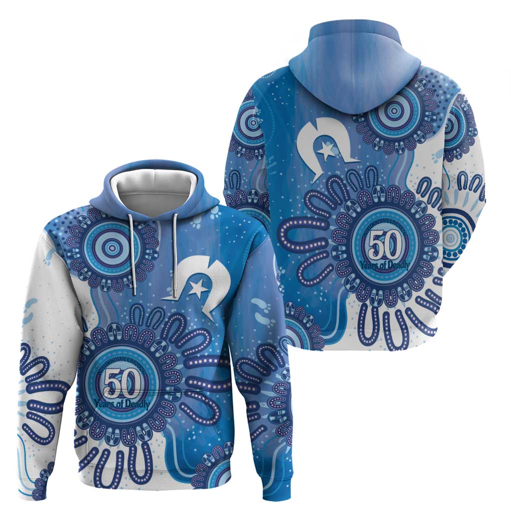 NAIDOC Week 2026 Hoodie 50 Years Deadly Dhari Blue Aboriginal Art