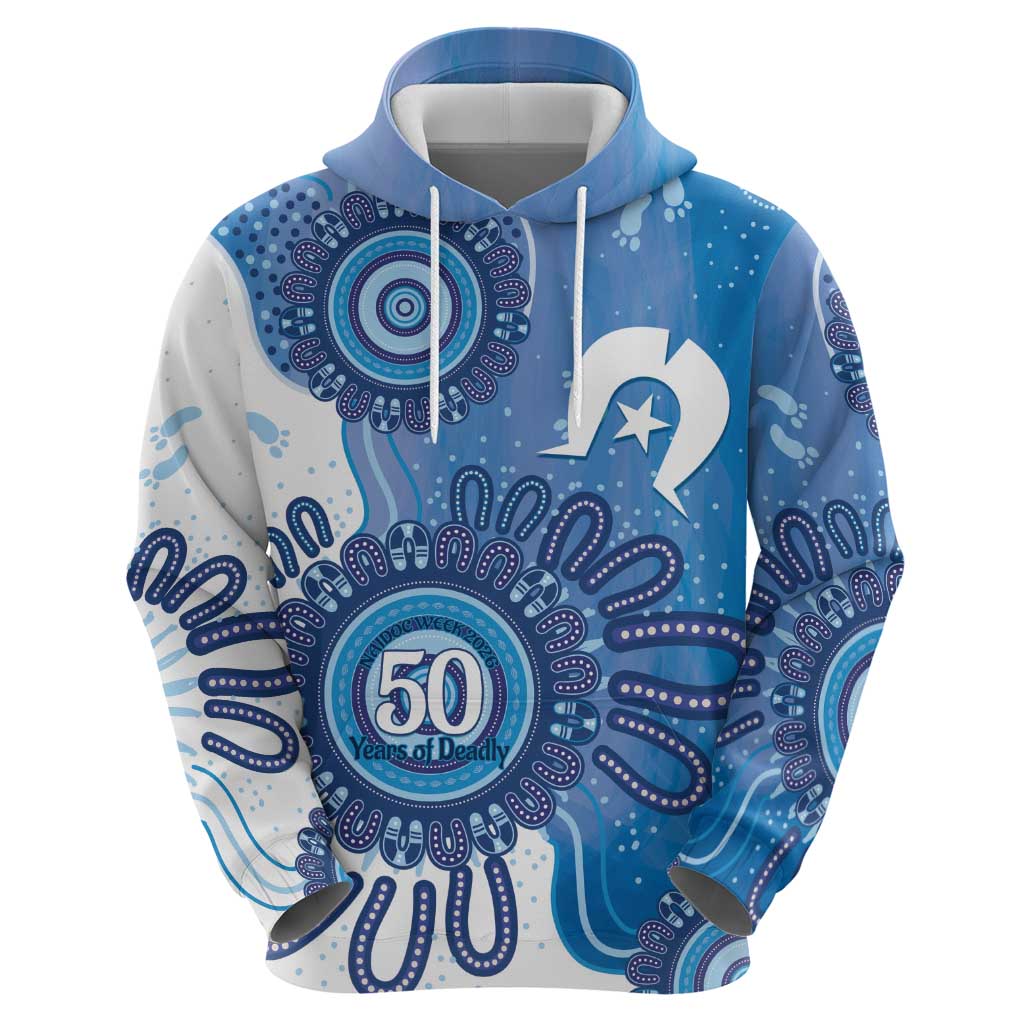 NAIDOC Week 2026 Hoodie 50 Years Deadly Dhari Blue Aboriginal Art