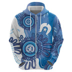 NAIDOC Week 2026 Hoodie 50 Years Deadly Dhari Blue Aboriginal Art