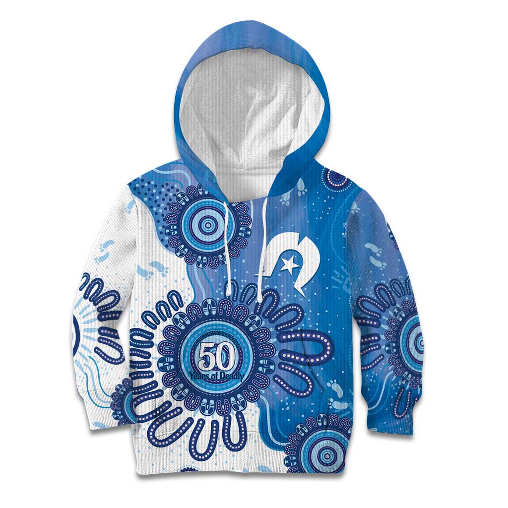 NAIDOC Week 2026 Kid Hoodie 50 Years Deadly Dhari Blue Aboriginal Art