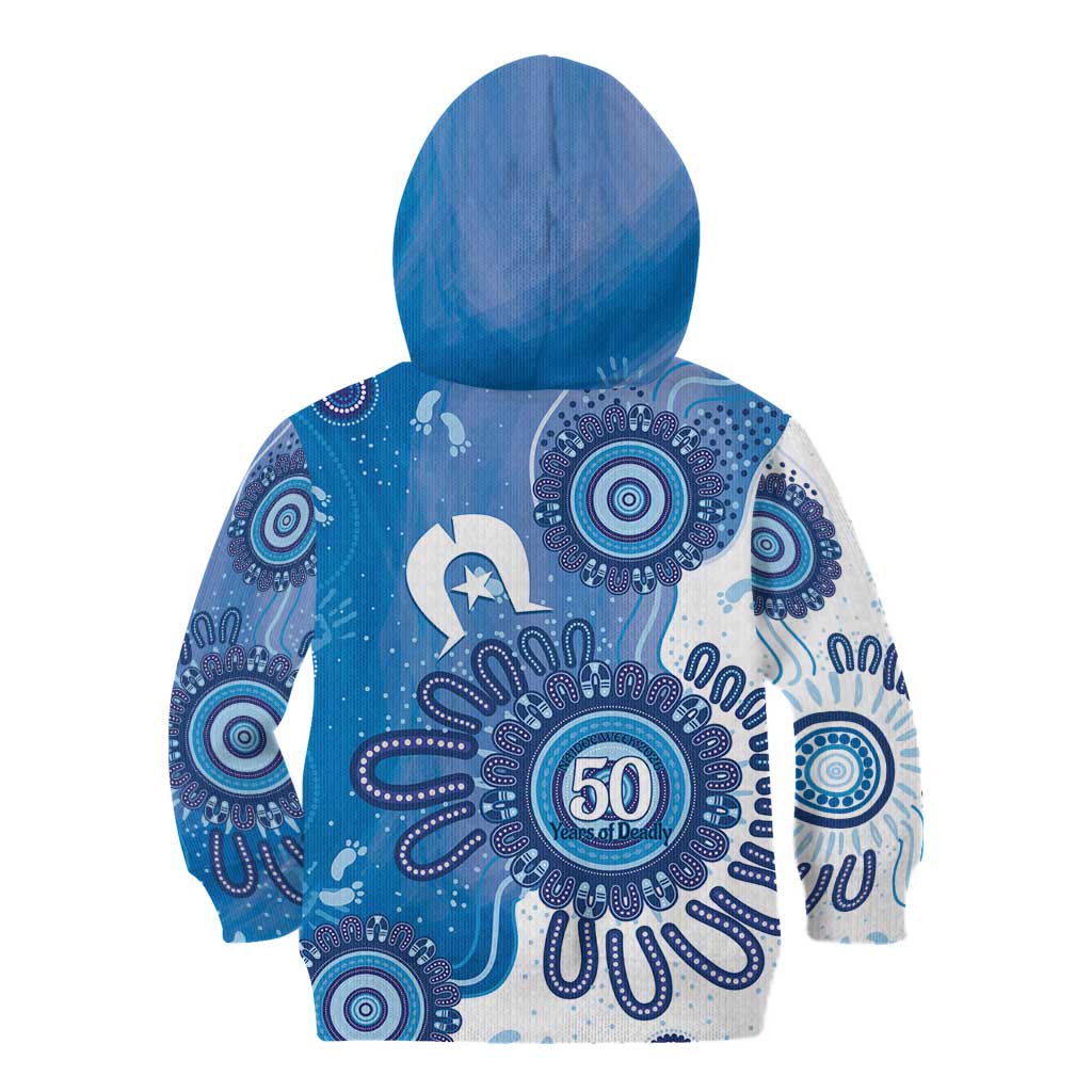 NAIDOC Week 2026 Kid Hoodie 50 Years Deadly Dhari Blue Aboriginal Art