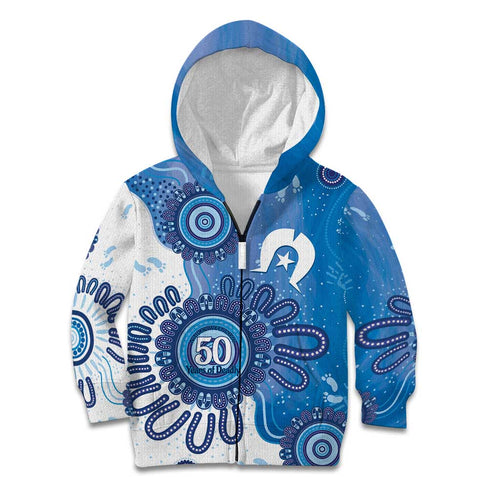 NAIDOC Week 2026 Kid Hoodie 50 Years Deadly Dhari Blue Aboriginal Art