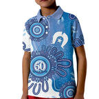 NAIDOC Week 2026 Kid Polo Shirt 50 Years Deadly Dhari Blue Aboriginal Art