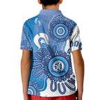 NAIDOC Week 2026 Kid Polo Shirt 50 Years Deadly Dhari Blue Aboriginal Art