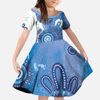 NAIDOC Week 2026 Kid Short Sleeve Dress 50 Years Deadly Dhari Blue Aboriginal Art