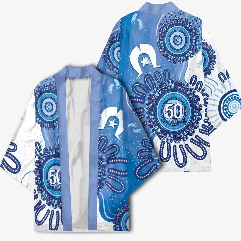 NAIDOC Week 2026 Kimono 50 Years Deadly Dhari Blue Aboriginal Art