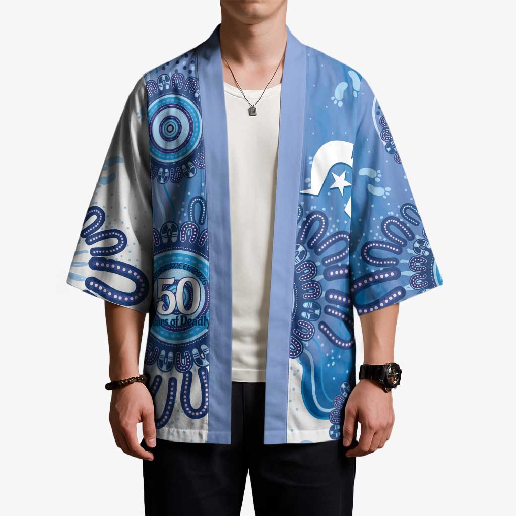 NAIDOC Week 2026 Kimono 50 Years Deadly Dhari Blue Aboriginal Art