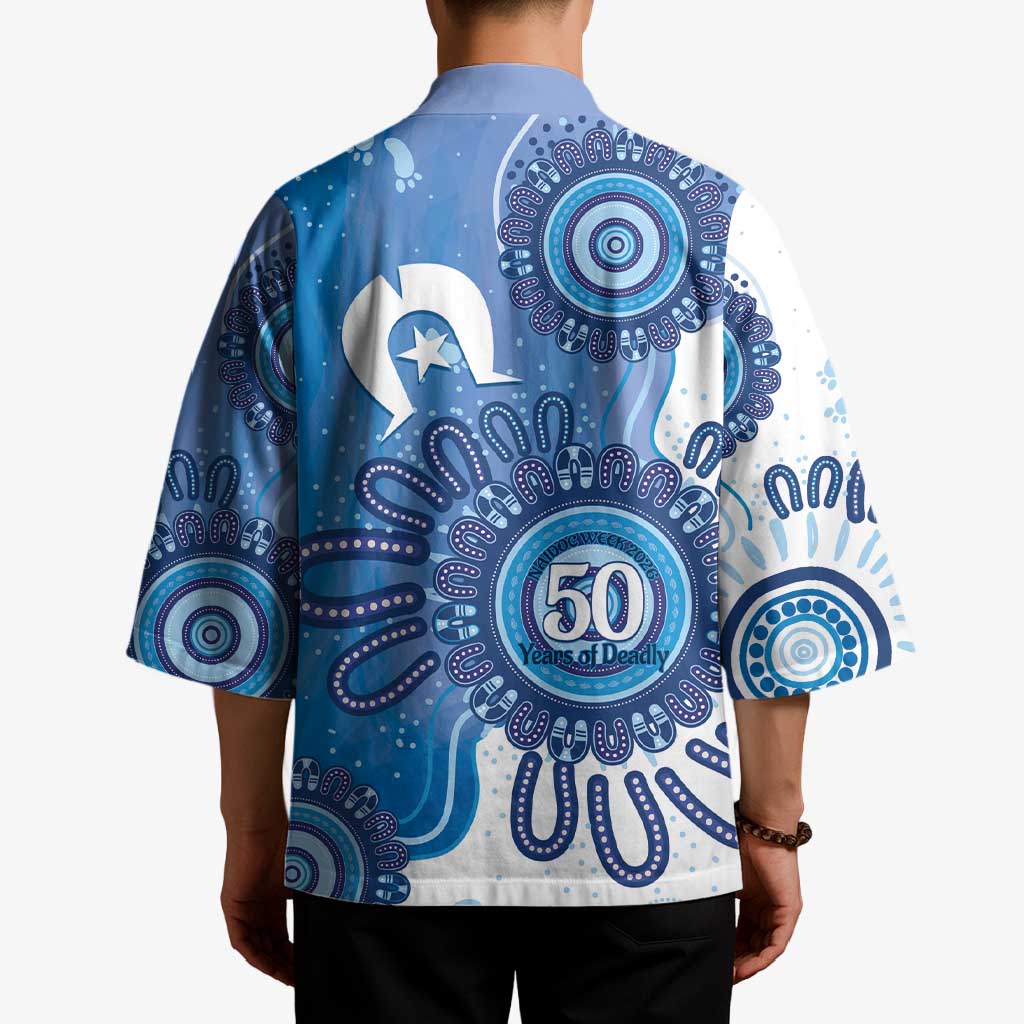 NAIDOC Week 2026 Kimono 50 Years Deadly Dhari Blue Aboriginal Art