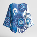 NAIDOC Week 2026 Kimono Sleeve Blouse 50 Years Deadly Dhari Blue Aboriginal Art