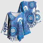 NAIDOC Week 2026 Kimono Sleeve Blouse 50 Years Deadly Dhari Blue Aboriginal Art