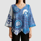 NAIDOC Week 2026 Kimono Sleeve Blouse 50 Years Deadly Dhari Blue Aboriginal Art