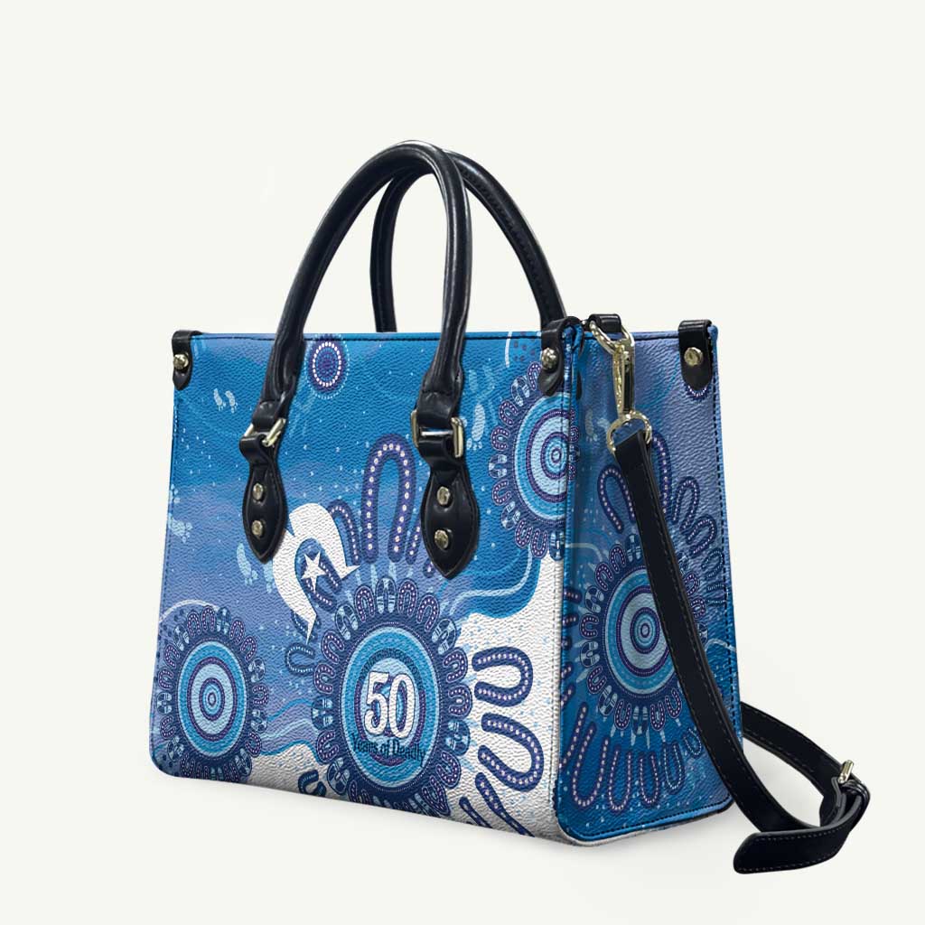 NAIDOC Week 2026 Leather Bag 50 Years Deadly Dhari Blue Aboriginal Art