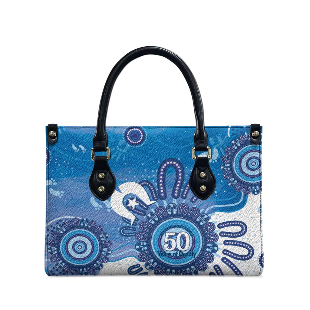 NAIDOC Week 2026 Leather Bag 50 Years Deadly Dhari Blue Aboriginal Art