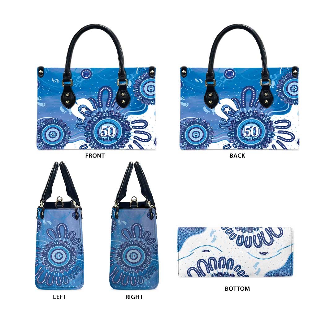 NAIDOC Week 2026 Leather Bag 50 Years Deadly Dhari Blue Aboriginal Art