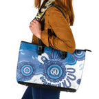 NAIDOC Week 2026 Leather Tote Bag 50 Years Deadly Dhari Blue Aboriginal Art