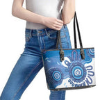 NAIDOC Week 2026 Leather Tote Bag 50 Years Deadly Dhari Blue Aboriginal Art