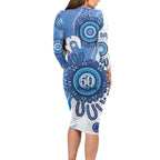 NAIDOC Week 2026 Long Sleeve Bodycon Dress 50 Years Deadly Dhari Blue Aboriginal Art
