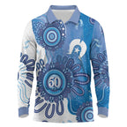 NAIDOC Week 2026 Long Sleeve Polo Shirt 50 Years Deadly Dhari Blue Aboriginal Art