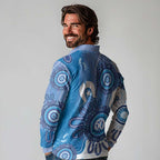 NAIDOC Week 2026 Long Sleeve Polo Shirt 50 Years Deadly Dhari Blue Aboriginal Art