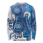 NAIDOC Week 2026 Long Sleeve Shirt 50 Years Deadly Dhari Blue Aboriginal Art
