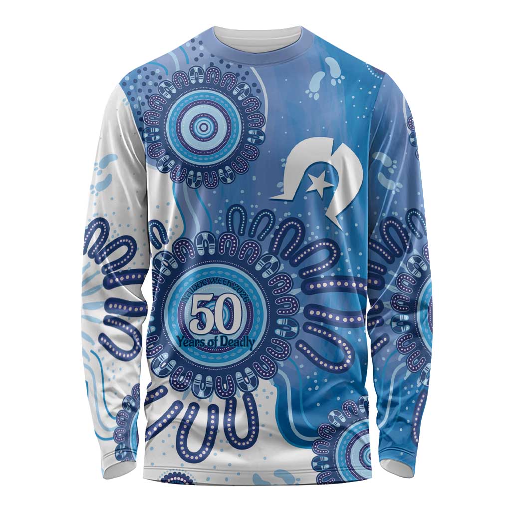 NAIDOC Week 2026 Long Sleeve Shirt 50 Years Deadly Dhari Blue Aboriginal Art