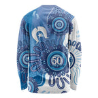 NAIDOC Week 2026 Long Sleeve Shirt 50 Years Deadly Dhari Blue Aboriginal Art