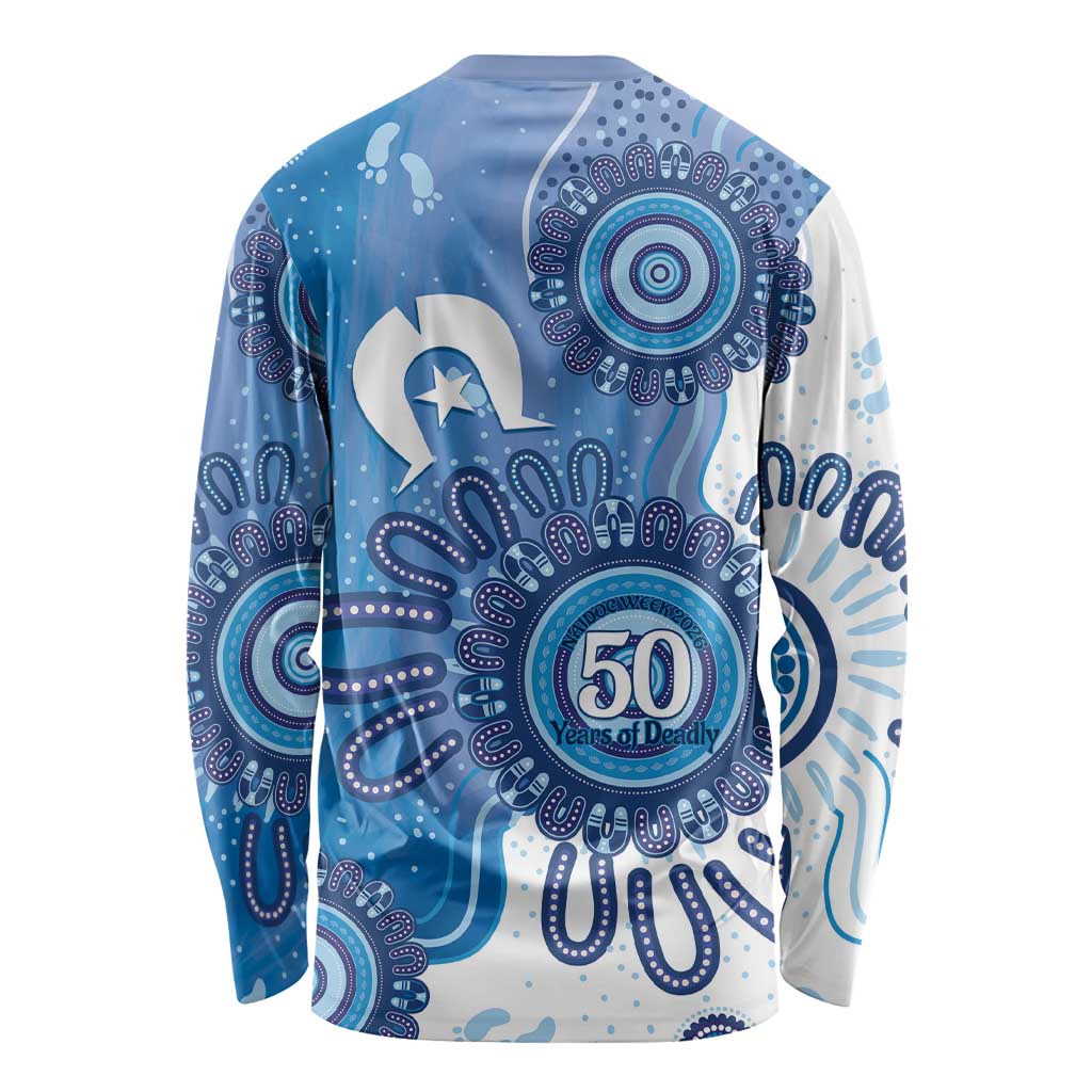 NAIDOC Week 2026 Long Sleeve Shirt 50 Years Deadly Dhari Blue Aboriginal Art
