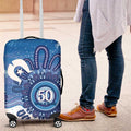 NAIDOC Week 2026 Luggage Cover 50 Years Deadly Dhari Blue Aboriginal Art
