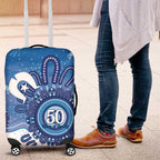 NAIDOC Week 2026 Luggage Cover 50 Years Deadly Dhari Blue Aboriginal Art
