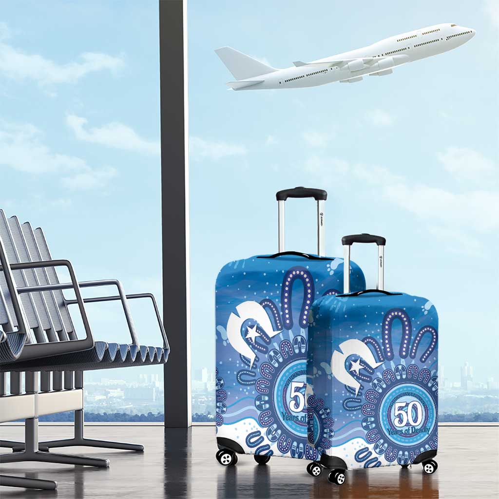 NAIDOC Week 2026 Luggage Cover 50 Years Deadly Dhari Blue Aboriginal Art