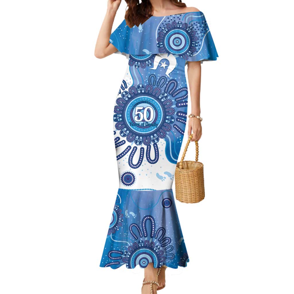 NAIDOC Week 2026 Mermaid Dress 50 Years Deadly Dhari Blue Aboriginal Art