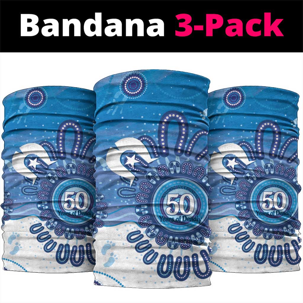 NAIDOC Week 2026 Neck Gaiter 50 Years Deadly Dhari Blue Aboriginal Art