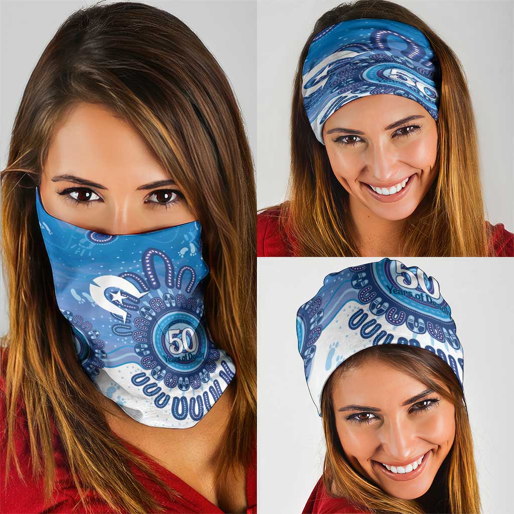 NAIDOC Week 2026 Neck Gaiter 50 Years Deadly Dhari Blue Aboriginal Art