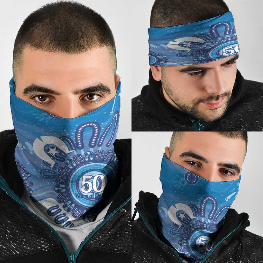 NAIDOC Week 2026 Neck Gaiter 50 Years Deadly Dhari Blue Aboriginal Art