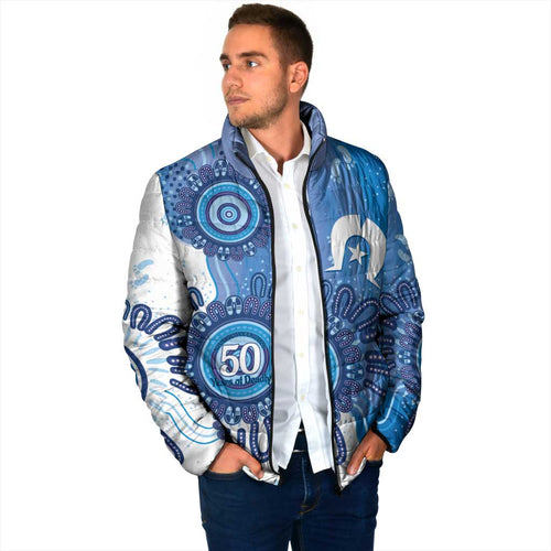 NAIDOC Week 2026 Padded Jacket 50 Years Deadly Dhari Blue Aboriginal Art