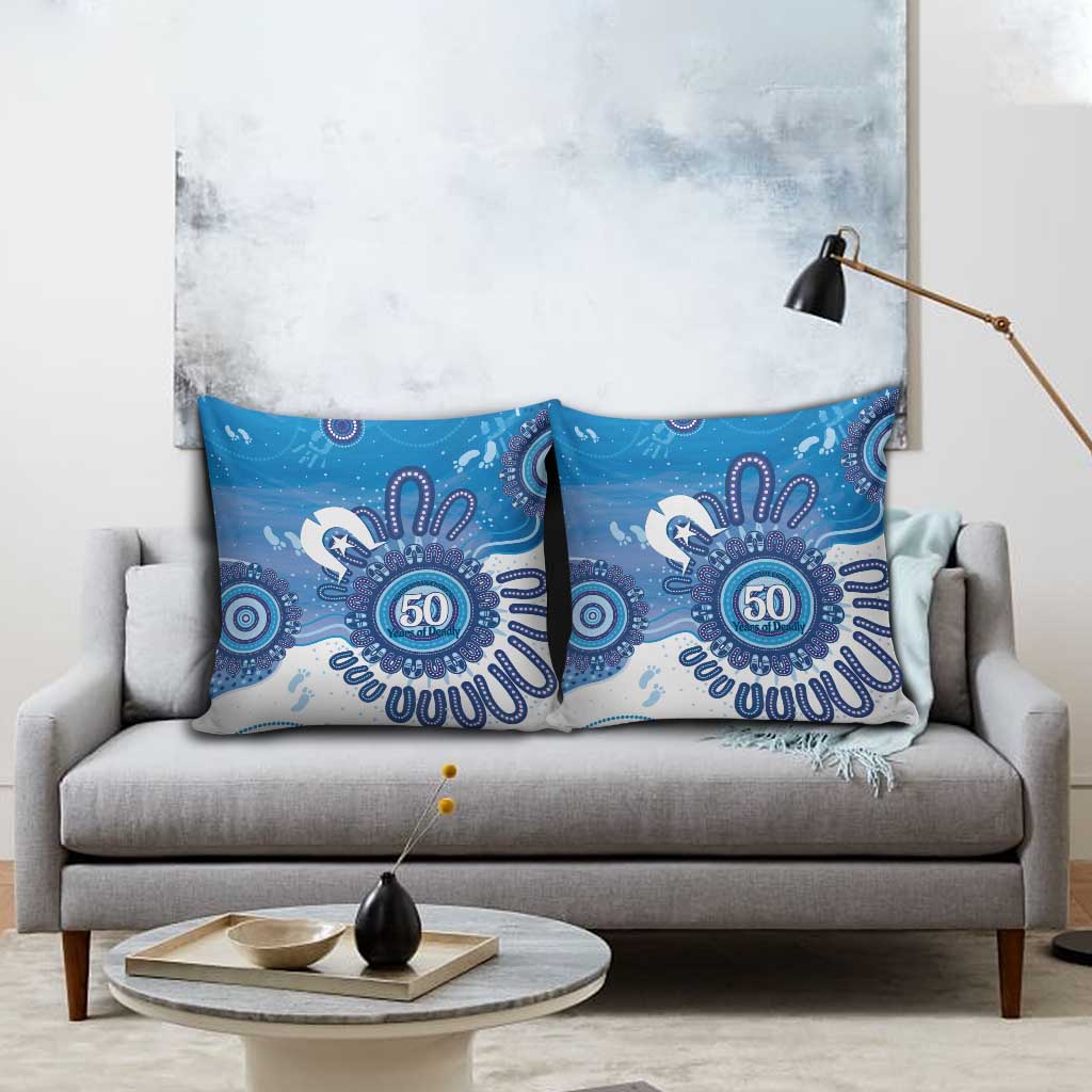 NAIDOC Week 2026 Pillow Cover 50 Years Deadly Dhari Blue Aboriginal Art