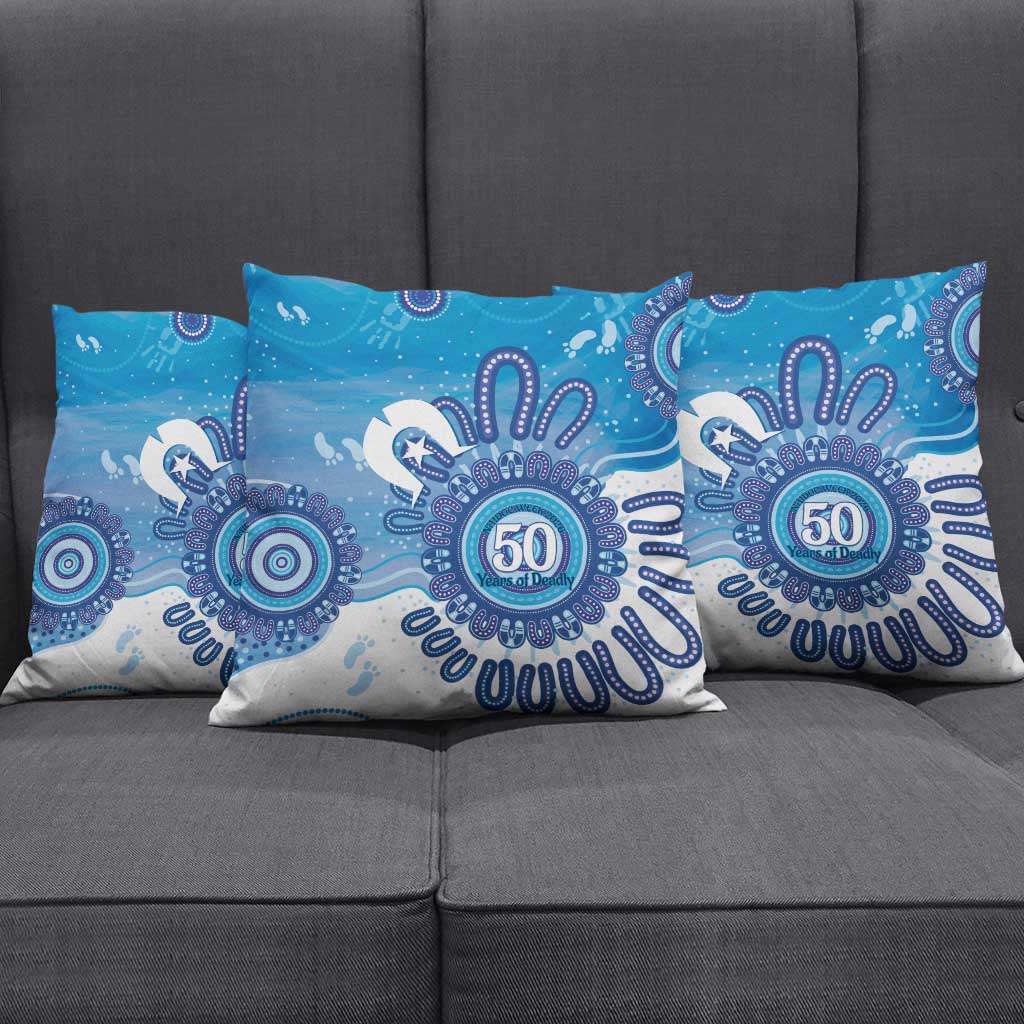 NAIDOC Week 2026 Pillow Cover 50 Years Deadly Dhari Blue Aboriginal Art