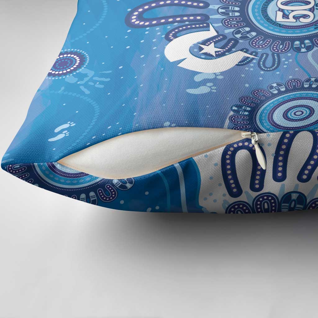 NAIDOC Week 2026 Pillow Cover 50 Years Deadly Dhari Blue Aboriginal Art