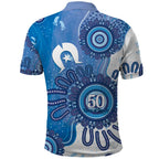 NAIDOC Week 2026 Polo Shirt 50 Years Deadly Dhari Blue Aboriginal Art