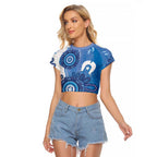 NAIDOC Week 2026 Raglan Cropped T Shirt 50 Years Deadly Dhari Blue Aboriginal Art